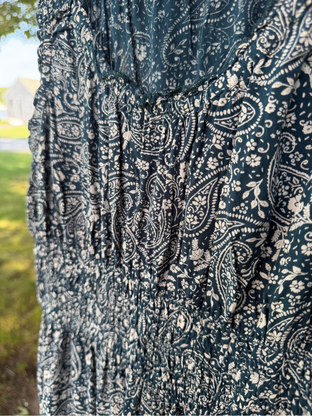 Patrons of Peace Teal Paisley Lace-Trim Maxi Dress- medium -elastic waist/straps - Picture 8 of 11